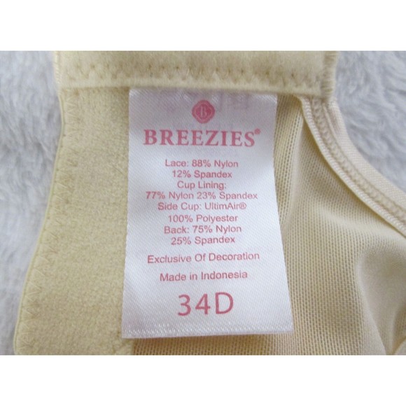 Bra 34D Nude Women Breezies No Padding Rose Pattern Nylon/Spandex NWOT (B18-201) - Picture 5 of 10